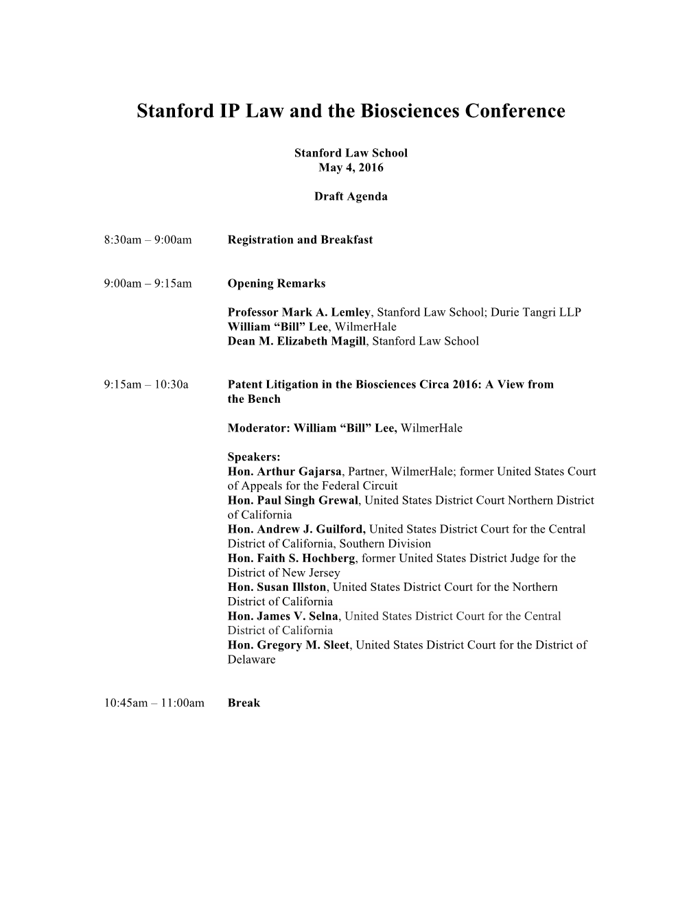 Stanford IP Law and the Biosciences Conference