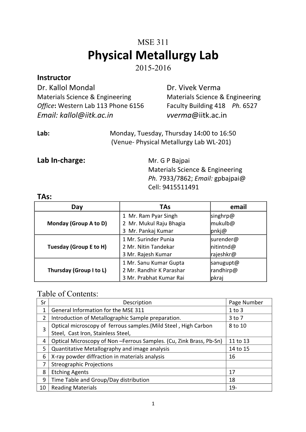 Physical Metallurgy Lab 2015-2016 Instructor Dr