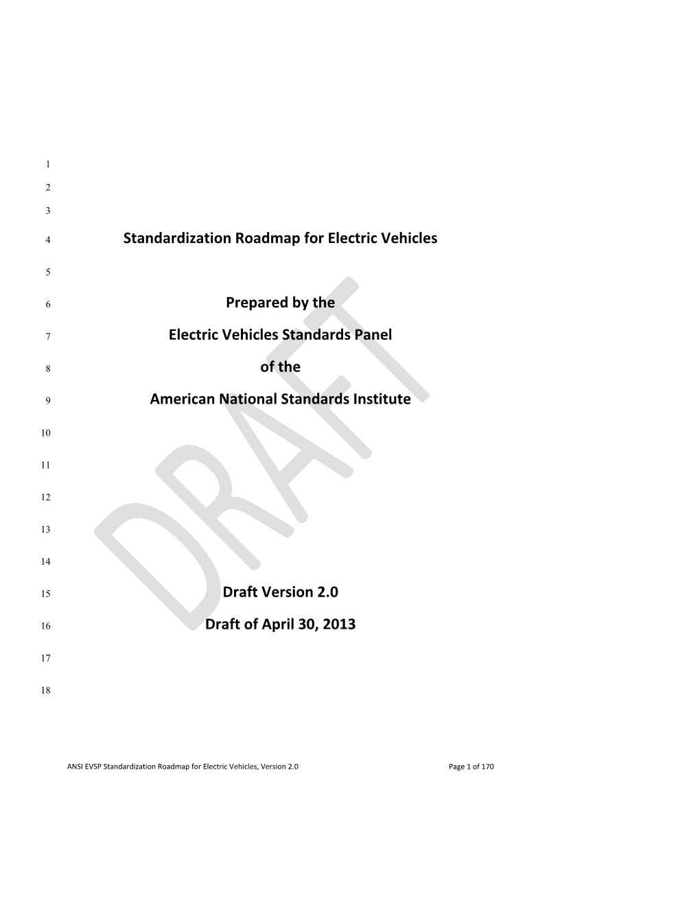Standardization Roadmap for Electric Vehicles Prepared by the Electric
