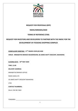 Terms of Reference Document – Itsoseng Shopping Complex