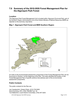 7.0 Summary of the 2010-2020 Forest Management Plan for the Algonquin Park Forest