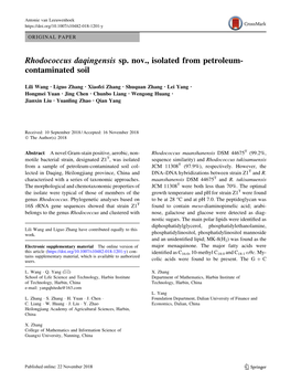 Rhodococcus Daqingensis Sp. Nov., Isolated from Petroleum- Contaminated Soil