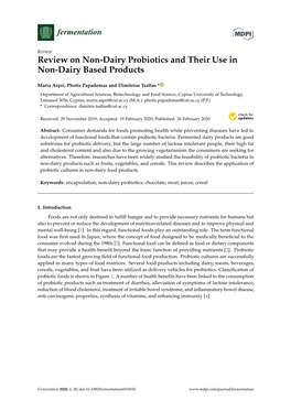 Review on Non-Dairy Probiotics and Their Use in Non-Dairy Based Products
