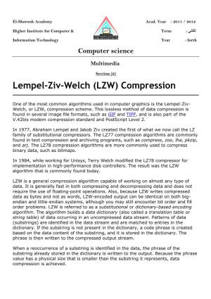 Lempel-Ziv-Welch (LZW) Compression