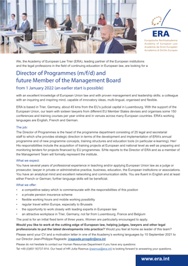 Director of Programmes (M/F/D) and Future Member of the Management