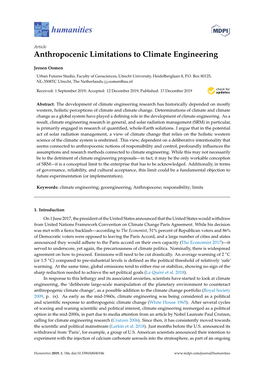 Anthropocenic Limitations to Climate Engineering