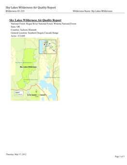 Sky Lakes Wilderness Air Quality Report, 2012