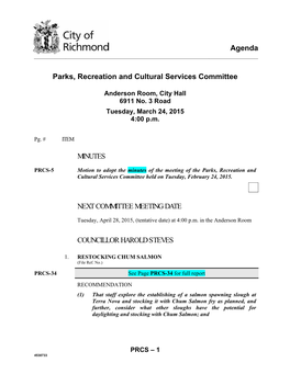 Agenda Parks, Recreation and Cultural Services