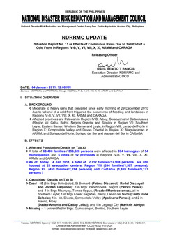 NDRRMC Update Sitrep No. 11 Landslide & Flooding Incidents In