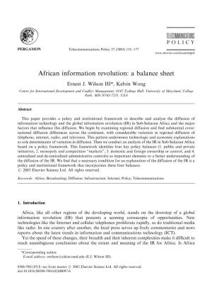 African Information Revolution: a Balance Sheet Ernest J