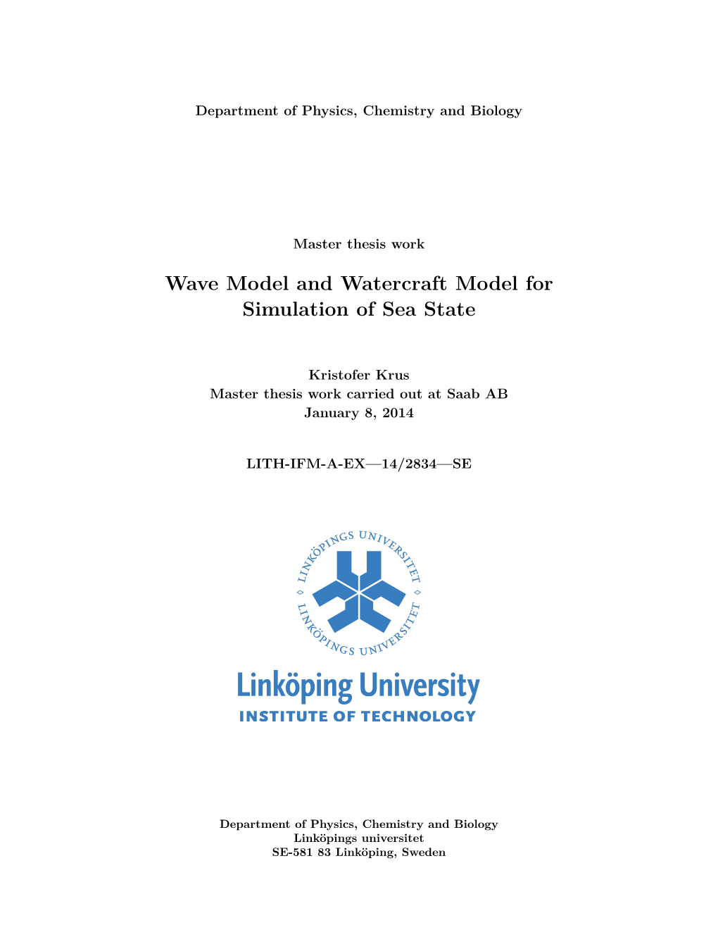 Wave Model and Watercraft Model for Simulation of Sea State