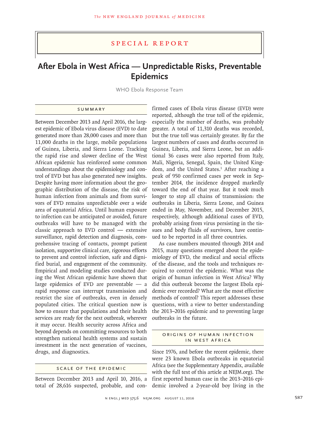After Ebola in West Africa — Unpredictable Risks, Preventable Epidemics