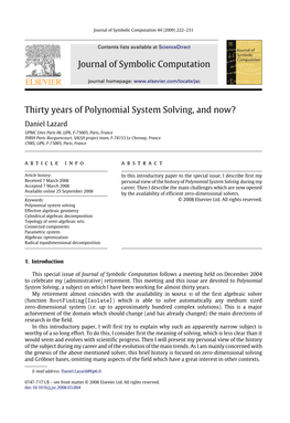 Journal of Symbolic Computation Thirty Years of Polynomial System