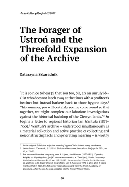 The Forager of Ustroń and the Threefold Expansion of the Archive