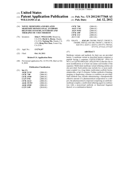 (12) Patent Application Publication (10) Pub. No.: US 2012/0177568 A1 WILLIAMS Et Al