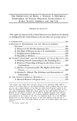 A HISTORICAL COMPARISON of FEMALE POLITICAL INVOLVEMENT in EARLY NATIVE AMERICA and the US O