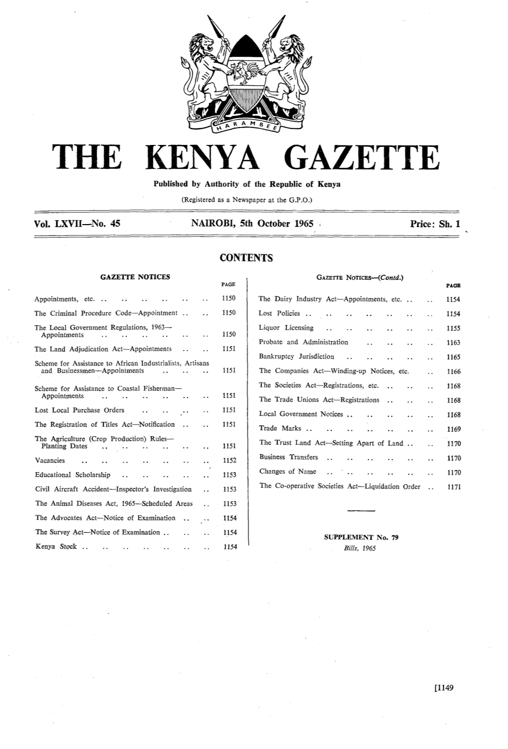 THE KENYA GAZETTE Published by Authority of the Republic of Kenya