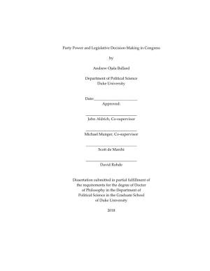 Party Power and Legislative Decision-Making in Congress By