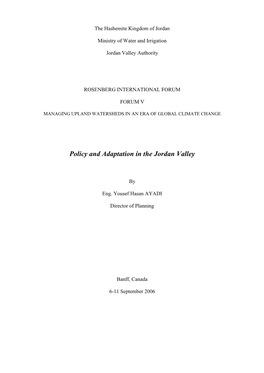 Policy and Adaptation in the Jordan Valley