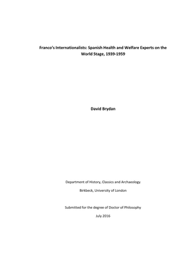 Franco's Internationalists: Spanish Health and Welfare Experts on The