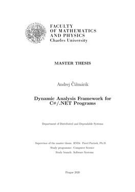 Andrejˇcizmárik Dynamic Analysis Framework for C#/.NET Programs