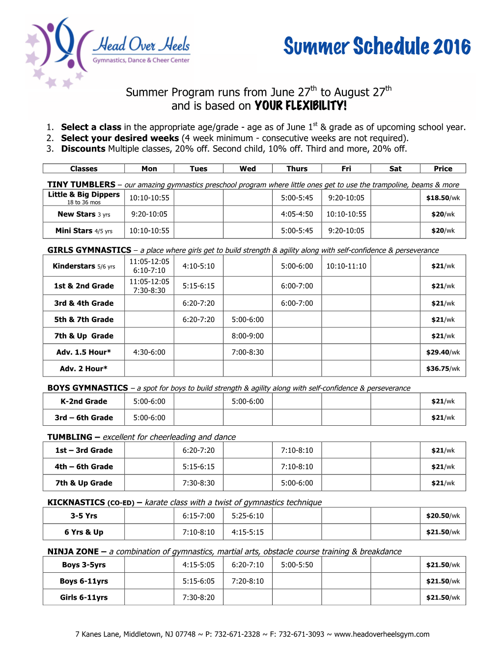 Summerschedule