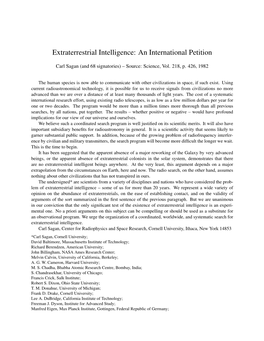 Extraterrestrial Intelligence: an International Petition