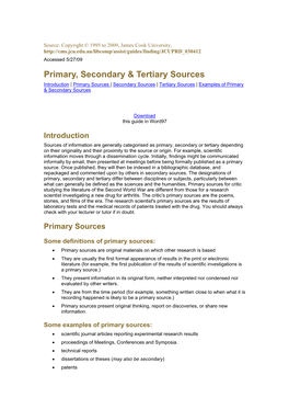 Primary, Secondary and Tertiary Sources