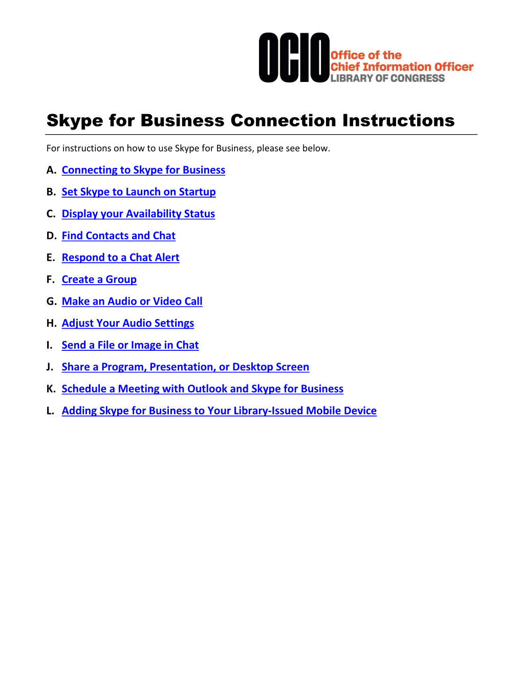 Skype for Business Connection Instructions