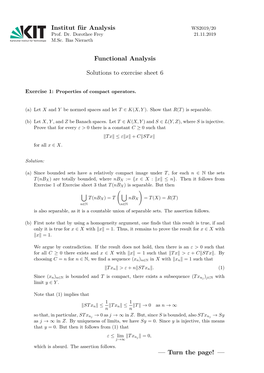 Functional Analysis Solutions to Exercise Sheet 6