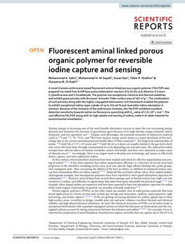 Fluorescent Aminal Linked Porous Organic Polymer for Reversible Iodine Capture and Sensing Muhammad A