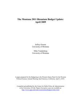 The Montana 2011 Biennium Budget Update: April 2009