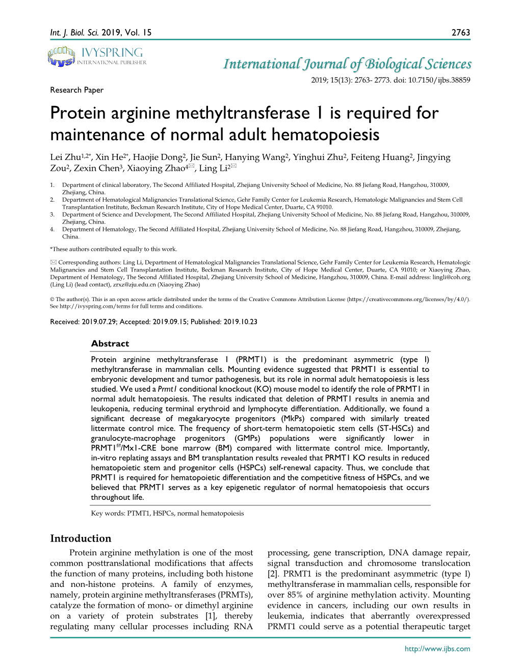 Protein Arginine Methyltransferase 1 Is Required for Maintenance Of