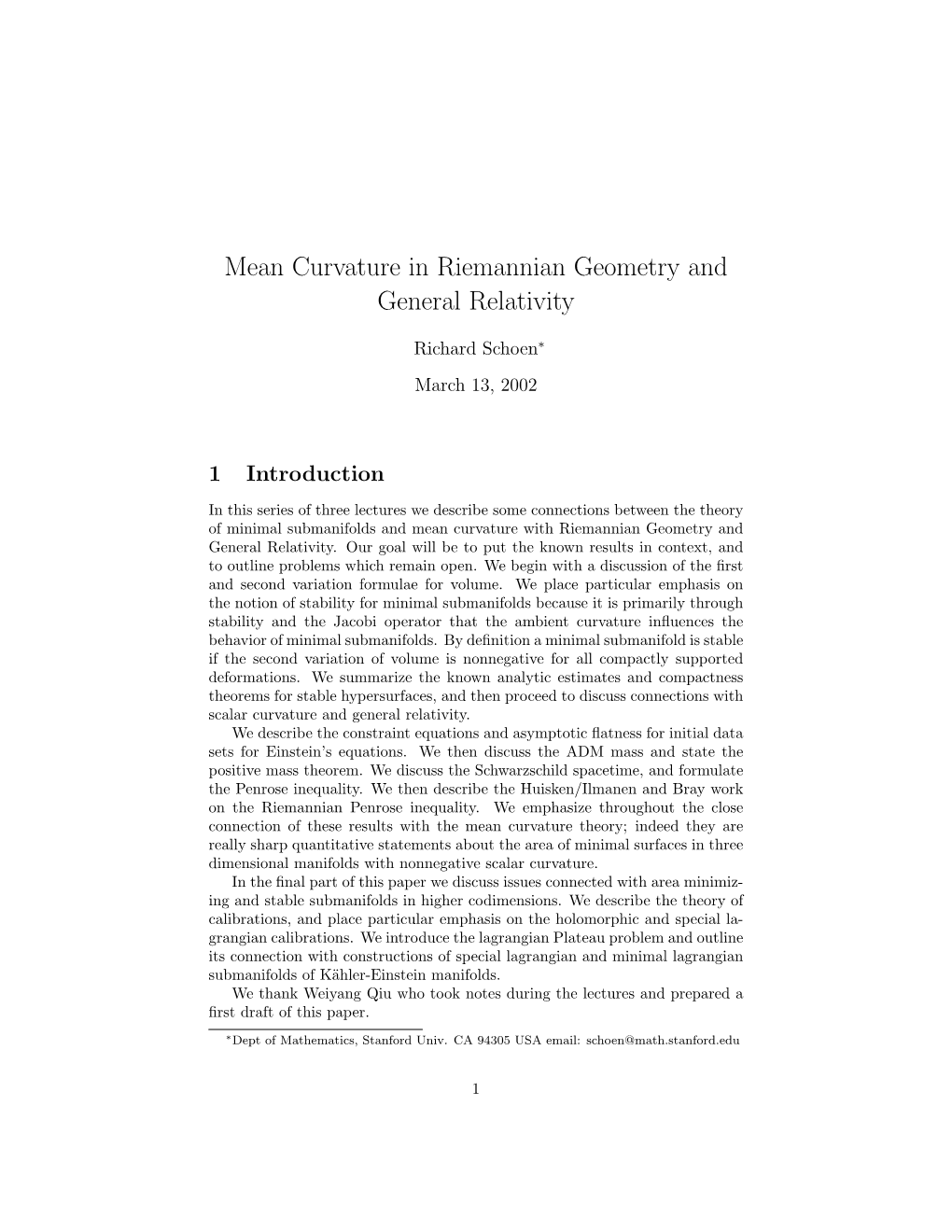 Mean Curvature in Riemannian Geometry and General Relativity