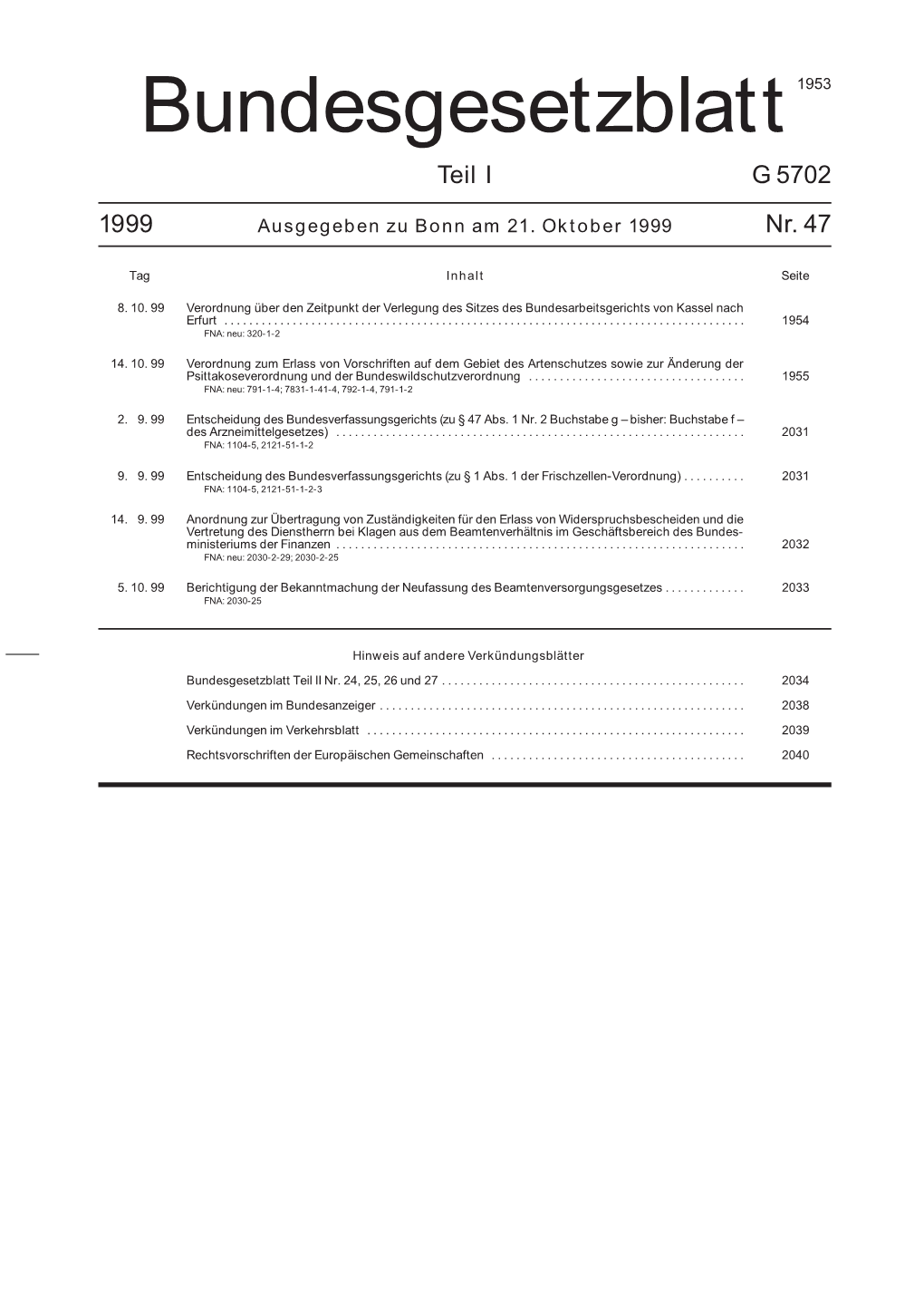 Bundesgesetzblatt Teil 1; Nr 47