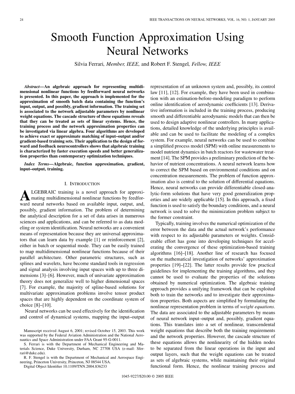 Smooth Function Approximation Using Neural Networks Silvia Ferrari, Member, IEEE, and Robert F