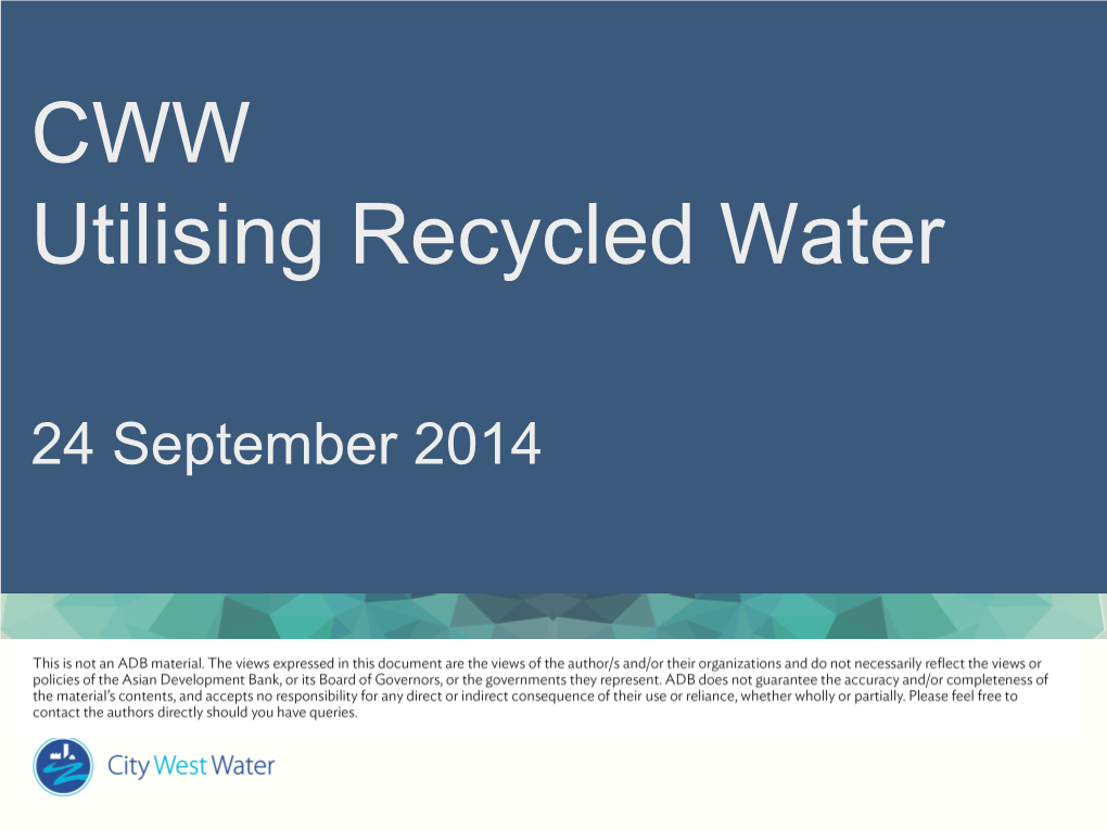 City West Water: Utilizing Recycled Water