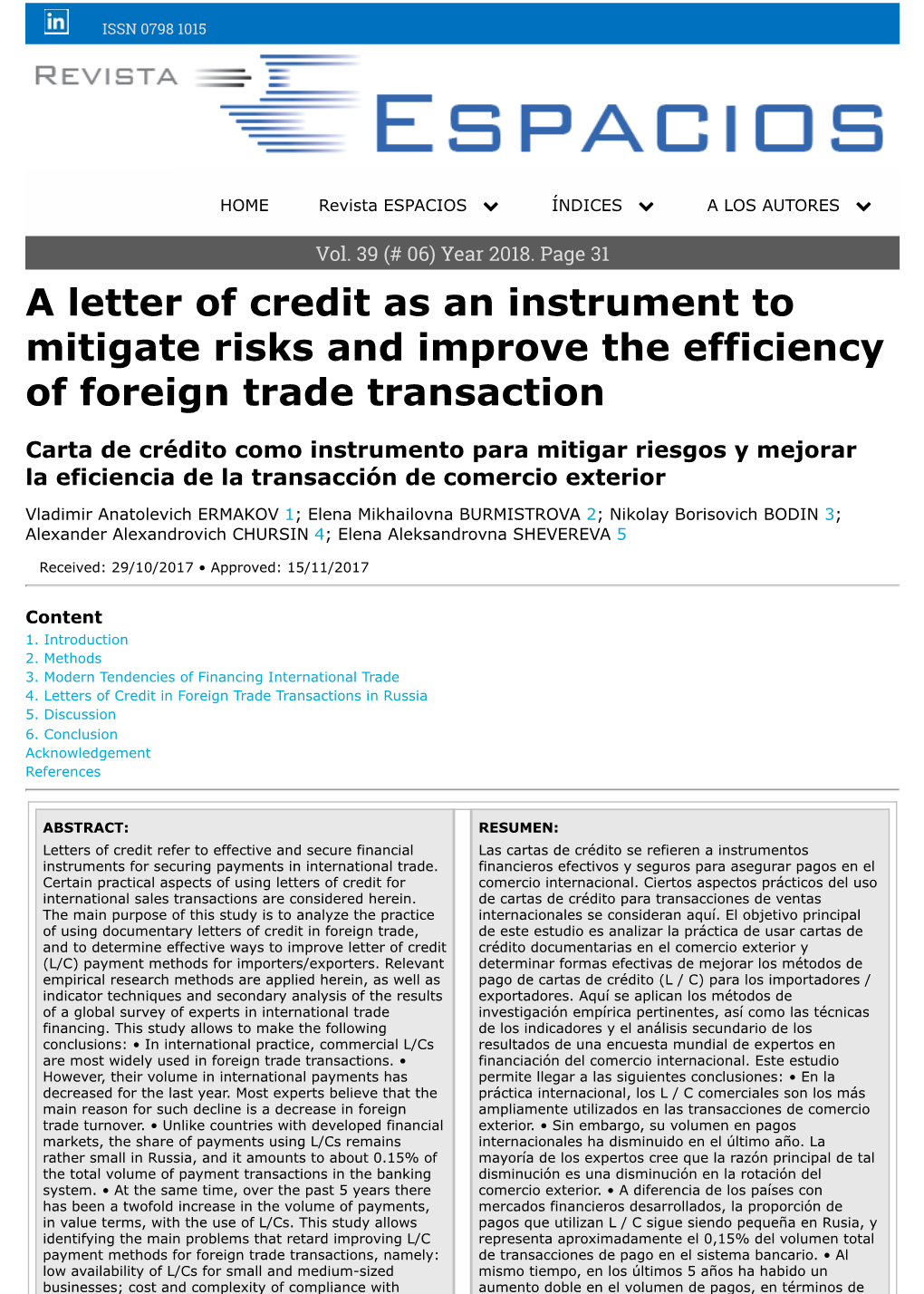 A Letter of Credit As an Instrument to Mitigate Risks and Improve the Efficiency of Foreign Trade Transaction