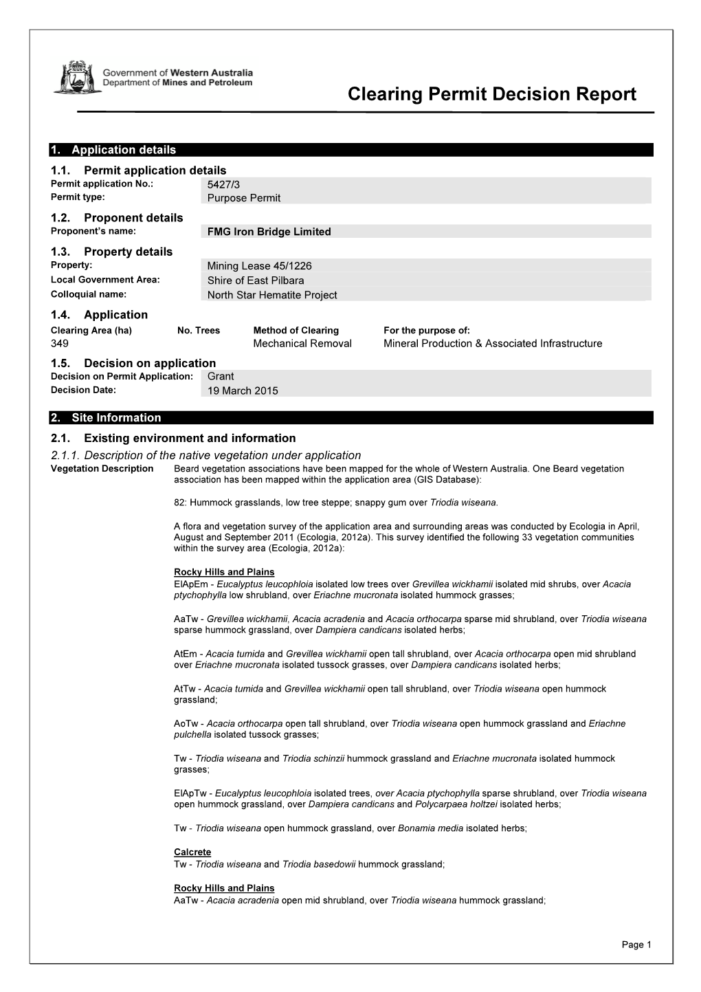 Clearing Permit Decision Report