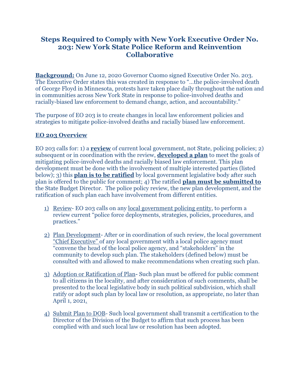 NYSAC Analysis of Executive Order 203, Police Reforms