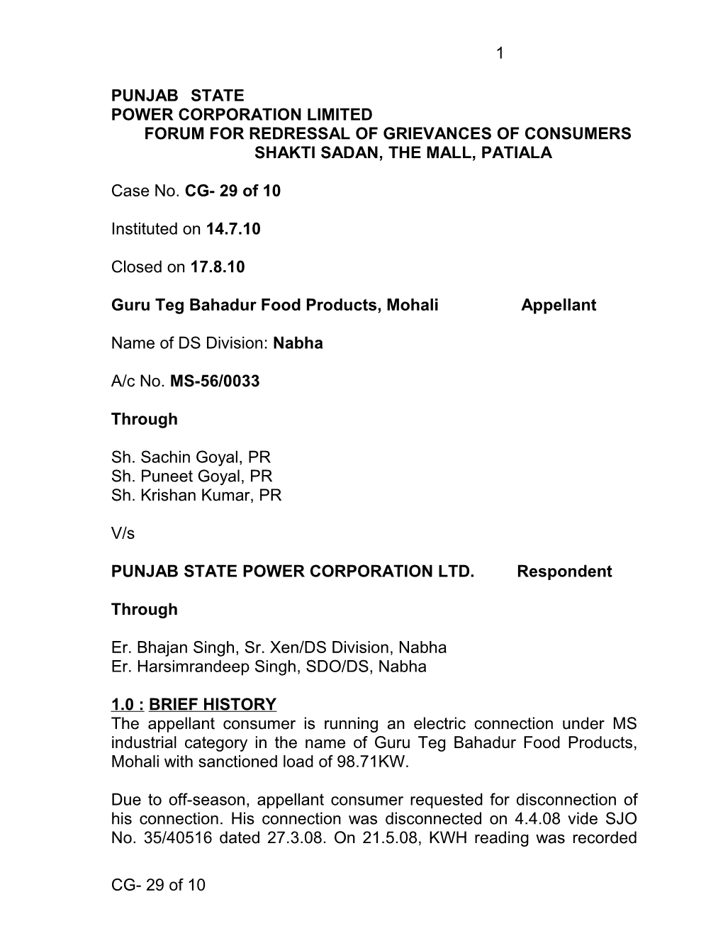 Forum for Redressal of Grievances of Consumers