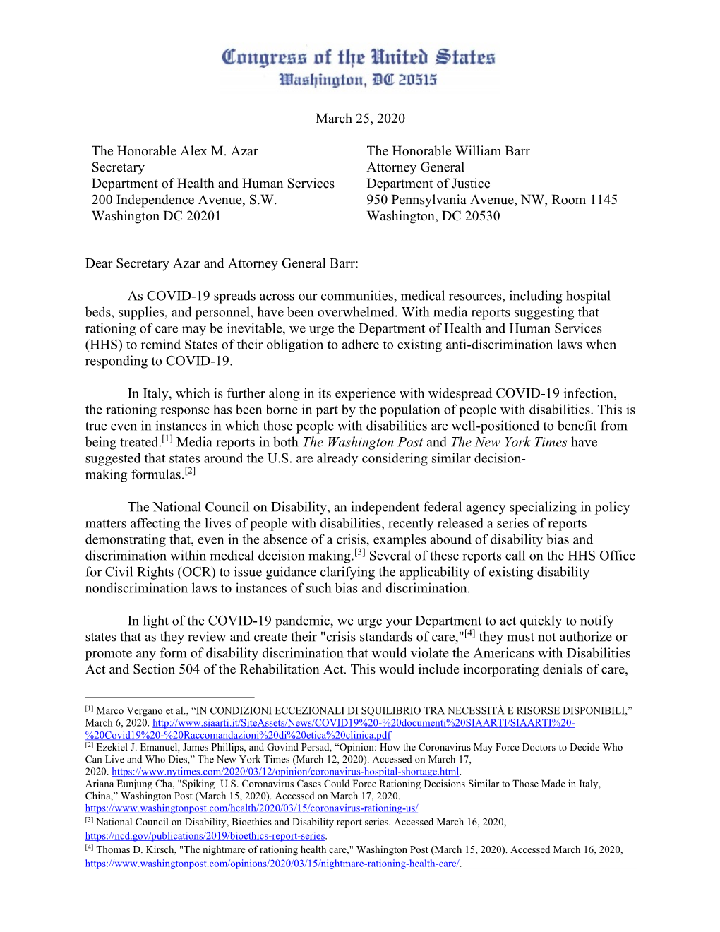 March 25, 2020 the Honorable Alex M. Azar Secretary Department of Health and Human Services 200 Independence Avenue, S.W. Washi