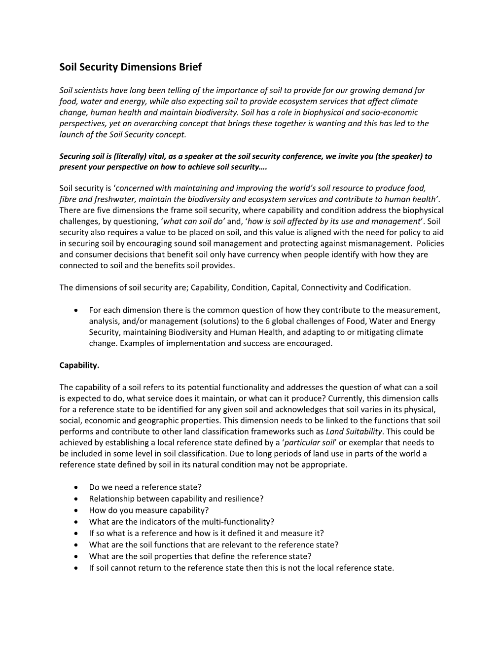 Soil Security Dimensions Brief