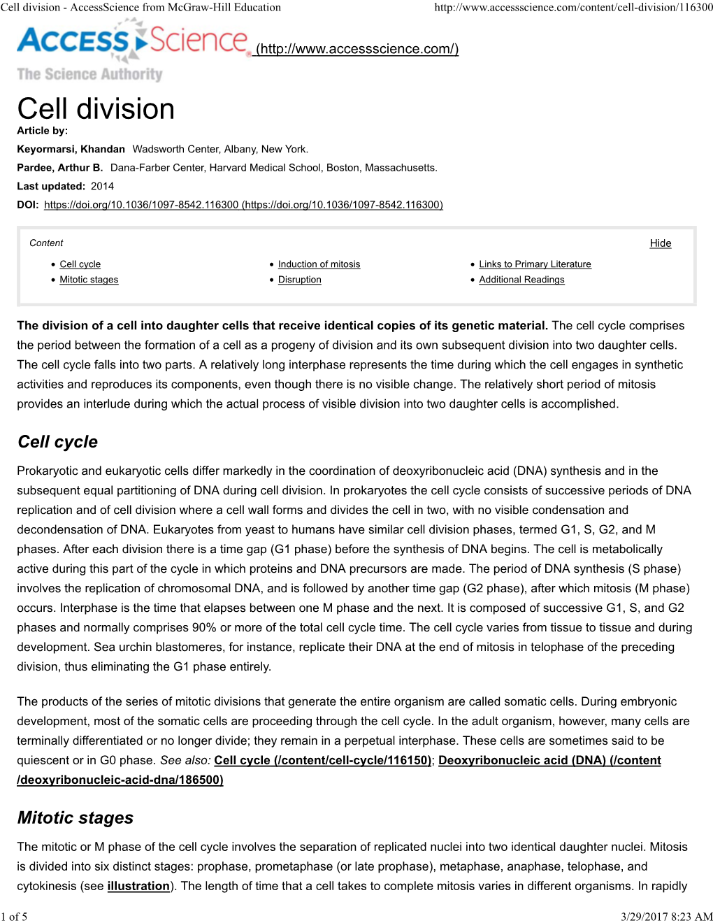 Cell Division - Accessscience from Mcgraw-Hill Education