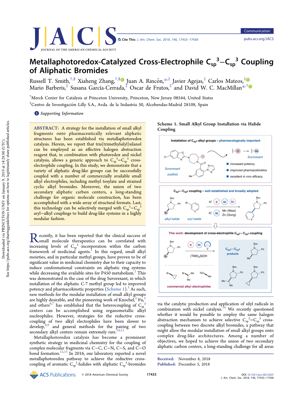 Metallaphotoredox-Catalyzed Cross-Electrophile Csp Csp Coupling of Aliphatic Bromides † § † § ‡ ‡ ‡ Russell T