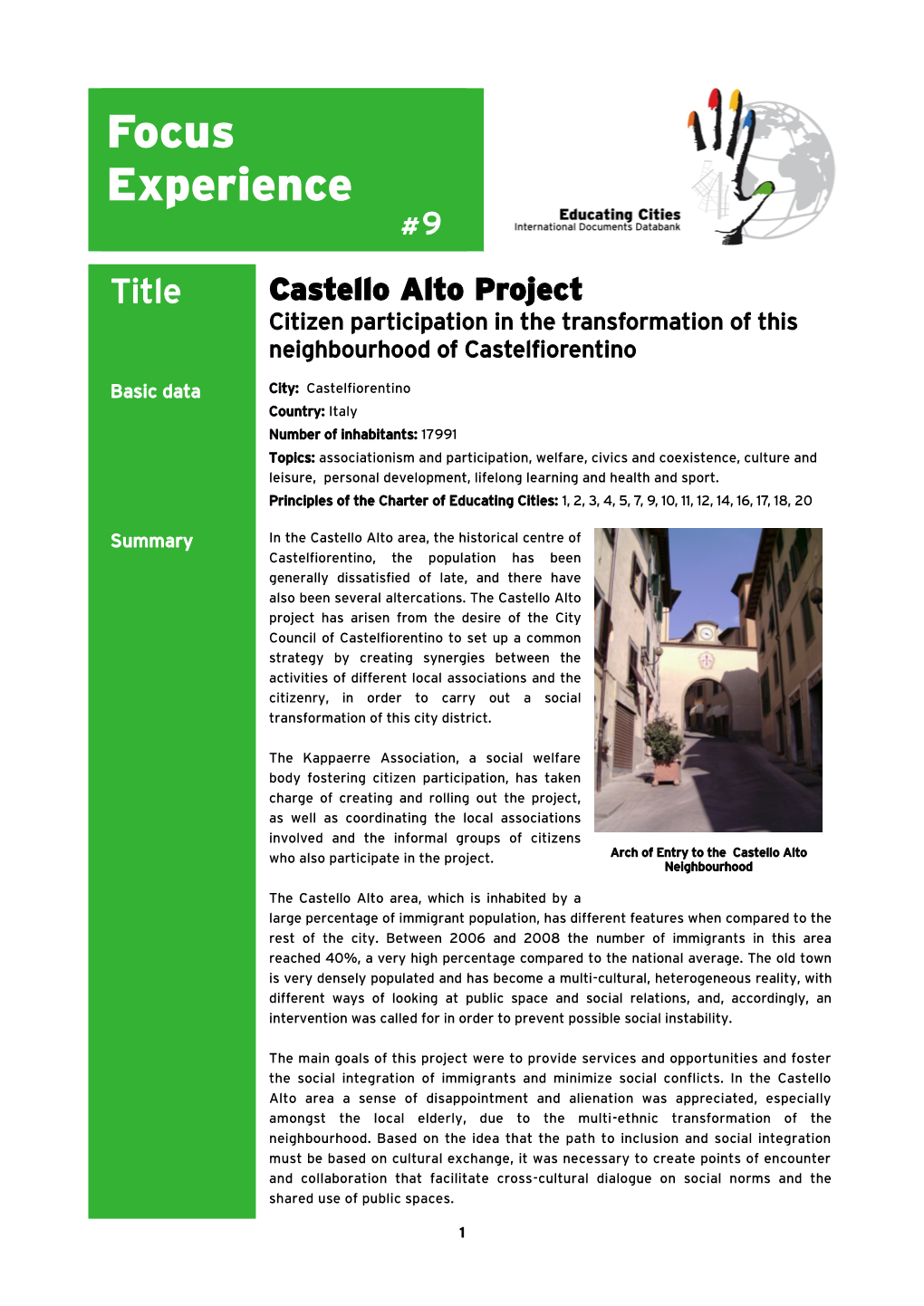 Castello Alto Project Citizen Participation in the Transformation of This Neighbourhood of Castelfiorentino