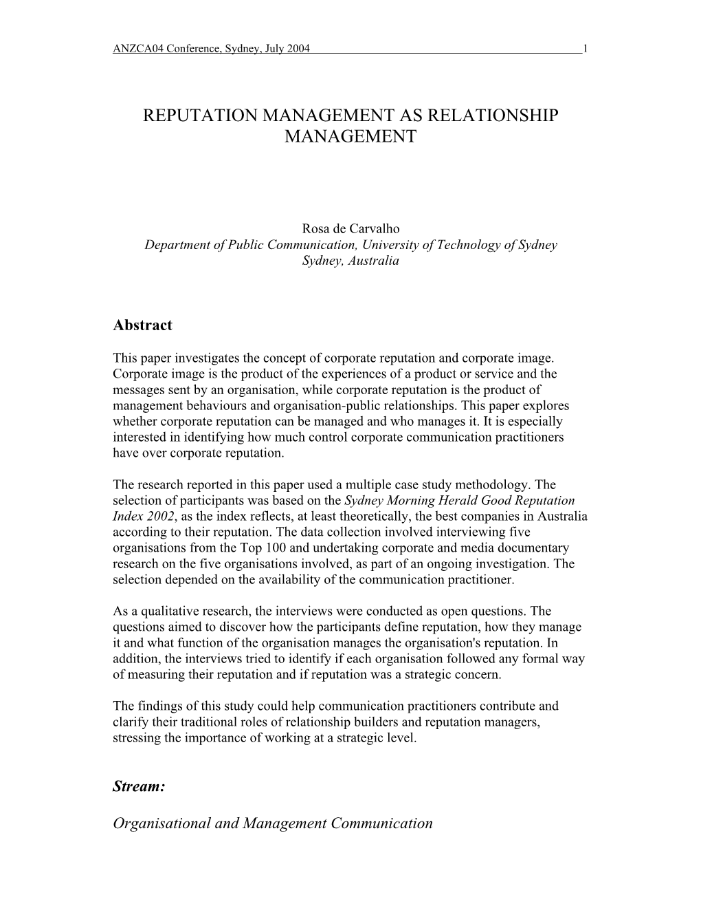 Reputation Management As Relationship Management