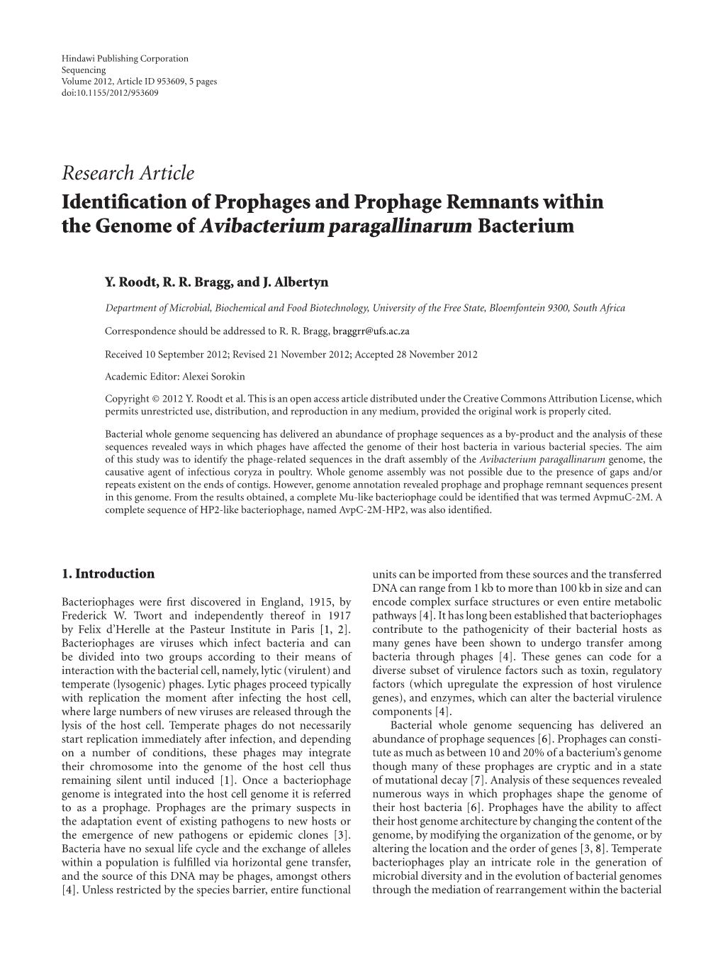 The Genome of Avibacterium Paragallinarum Bacterium