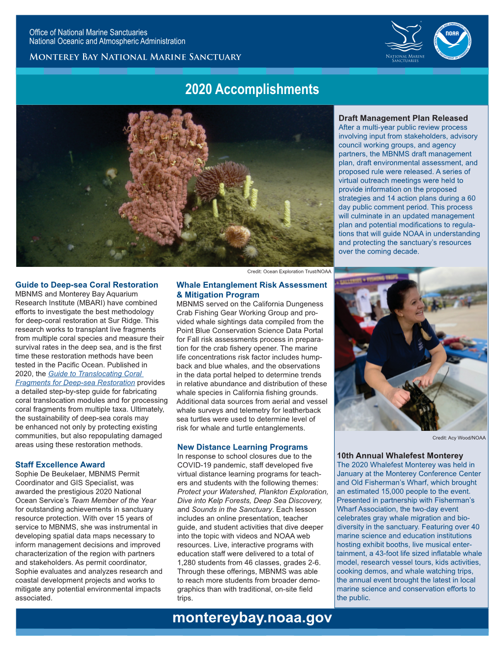 Monterey Bay National Marine Sanctuary 2020 Accomplishments