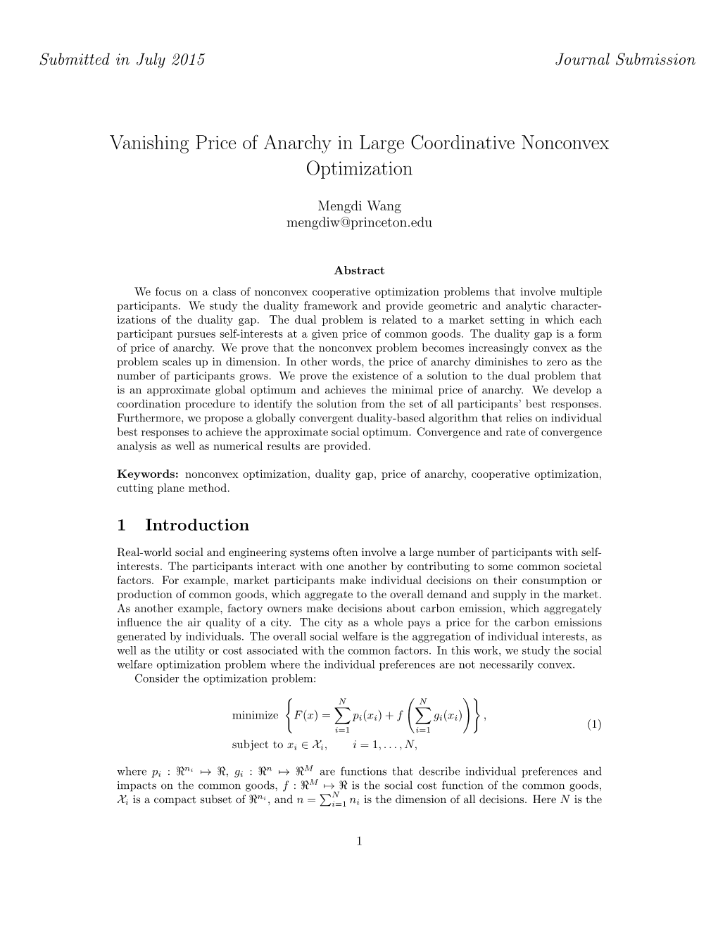 Vanishing Price of Anarchy in Large Coordinative Nonconvex Optimization